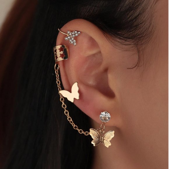 Earrings Set 3pcs Butterfly Decor Gold Jewelry new - Picture 1 of 2